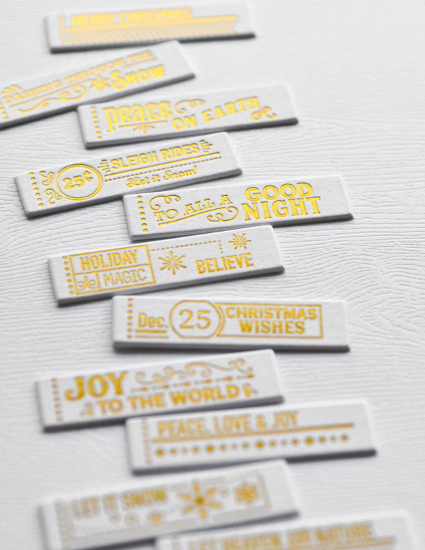 Foil Greetings Tabs, Christmas Labels - White