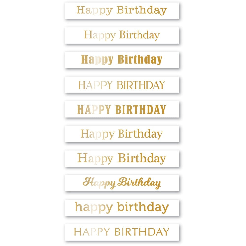 Foil Greetings Tabs, Happy Birthday - White