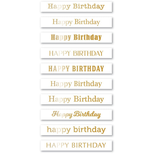 Foil Greetings Tabs, Happy Birthday - White