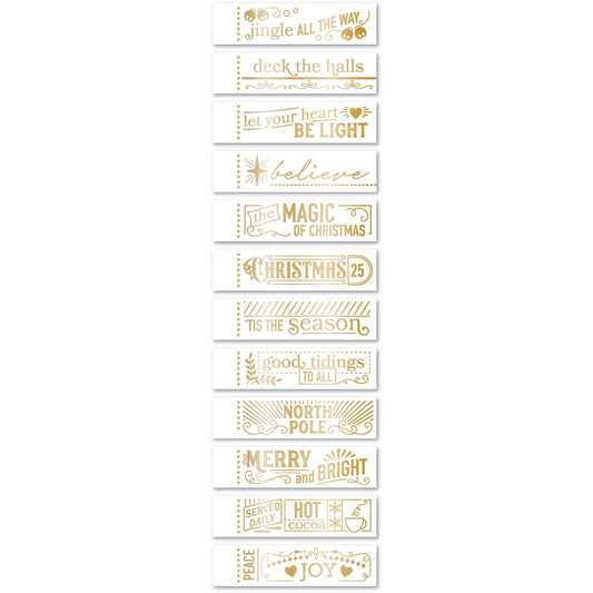 Foil Greetings Tabs, Christmas Magic Labels - White
