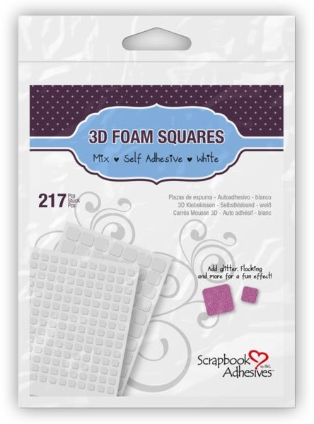 3D Foam Squares, White Assorted